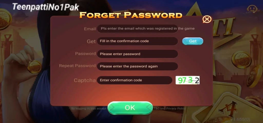 Reset Forget password in Teen Patti No1