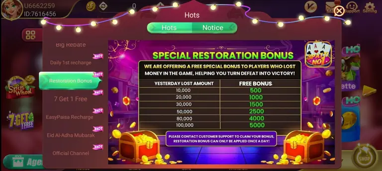 Special Restoration Bonus of Teen Patti No1
